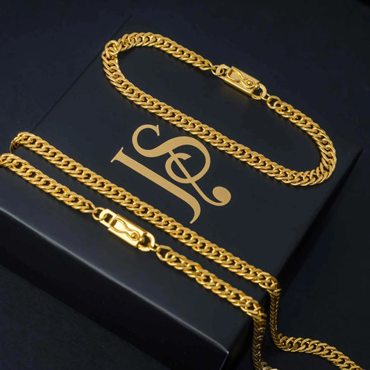 Kit Cadena + Pulsera Grumet Facetada – Bañado en Oro de 18k
